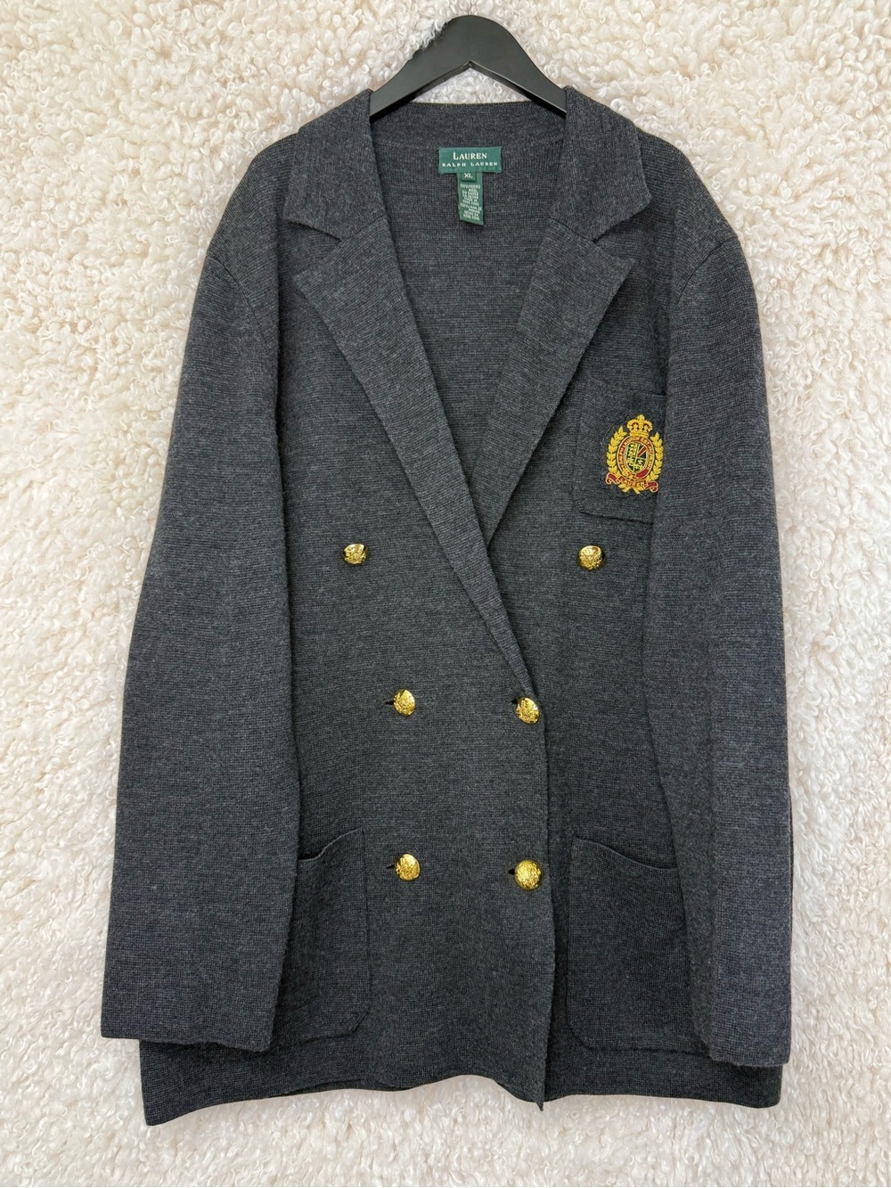 Lauren Ralph Lauren Gold-Button Charcoal Knit Jacket